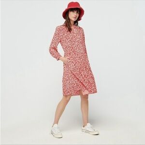 J. Crew Button Front Tiered Shirtdress Tossed Bouquet Floral Print Red Size L